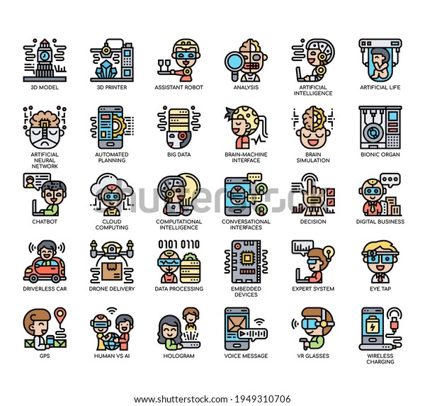 Set of Artificial Intelligence\
thin line and pixel perfect icons for any web and app project.\
