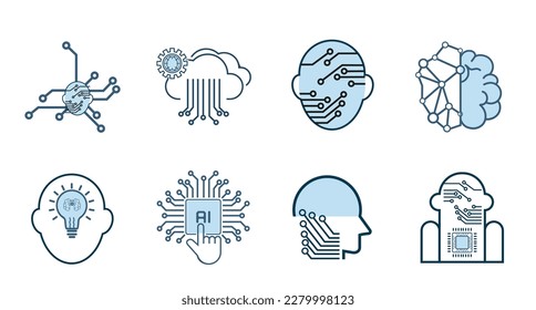 Set of Artificial intelligence-AI icons, symbols in Groups of isorated white background design Collection