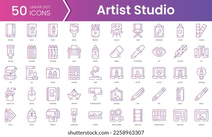 Set of artist studio icons. Gradient style icon bundle. Vector Illustration