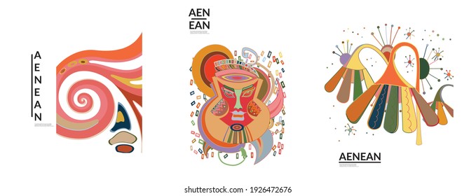 Set of artistic abstract vector illustrations in graffiti wall style. Cubism art design elements isolated on white. Modern mystic natural spiritual idea. Futuristic geometry in hand drawing line.