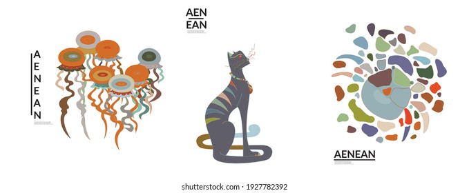 Set of artistic abstract vector illustrations in graffiti wall style. Cubism art design elements isolated on white. Modern mystic natural spiritual idea. Futuristic geometry in hand drawing line.