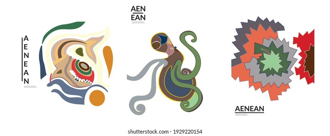 Set of artistic abstract vector illustrations in graffiti wall style. Cubism art design elements isolated on white. Modern mystic natural spiritual idea. Futuristic geometry in hand drawing line.