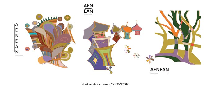 Set of artistic abstract vector illustrations in graffiti wall style. Cubism art design elements isolated on white. Modern mystic natural spiritual idea. Futuristic geometry in hand drawing line.
