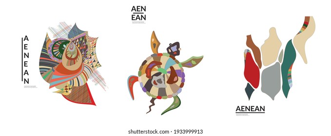 Set of artistic abstract vector illustrations in graffiti wall style. Cubism art design elements isolated on white. Modern mystic natural spiritual idea. Futuristic geometry in hand drawing line.