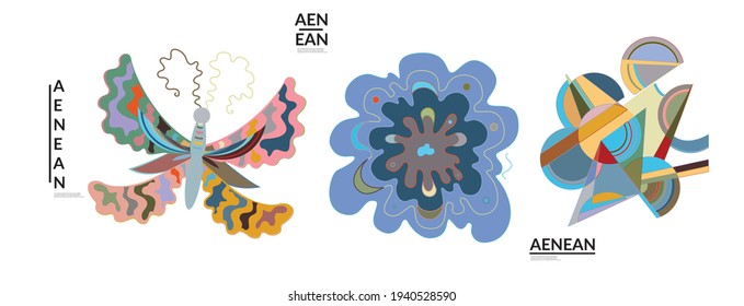 Conjunto de ilustraciones vectoriales abstractas artísticas al estilo de la pared del graffiti. Elementos de diseño artístico cubismo aislados en blanco. Idea espiritual mística moderna y natural. Geometría futurista en línea de dibujo a mano.