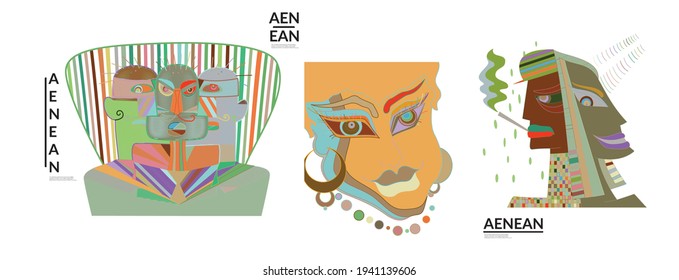Conjunto de ilustraciones vectoriales abstractas artísticas al estilo de la pared del graffiti. Elementos de diseño artístico cubismo aislados en blanco. Idea espiritual mística moderna y natural. Geometría futurista en línea de dibujo a mano.