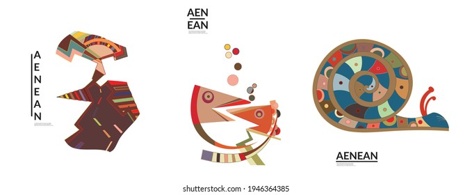 Set of artistic abstract vector illustrations in graffiti wall style. Cubism art design elements isolated on white. Modern mystic natural spiritual idea. Futuristic geometry in hand drawing line.