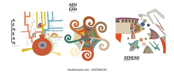 Set of artistic abstract vector illustrations in graffiti wall style. Cubism art design elements isolated on white. Modern mystic natural spiritual idea. Futuristic geometry in hand drawing line.