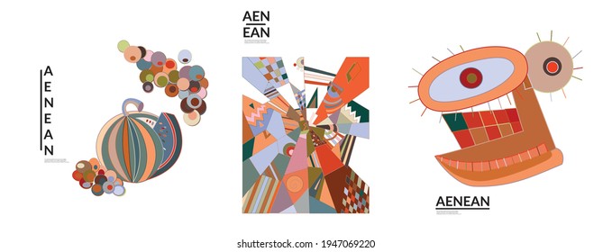 Set of artistic abstract vector illustrations in graffiti wall style. Cubism art design elements isolated on white. Modern mystic natural spiritual idea. Futuristic geometry in hand drawing line.