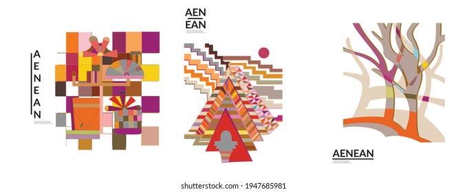Set of artistic abstract vector illustrations in graffiti wall style. Cubism art design elements isolated on white. Modern mystic natural spiritual idea. Futuristic geometry in hand drawing line.