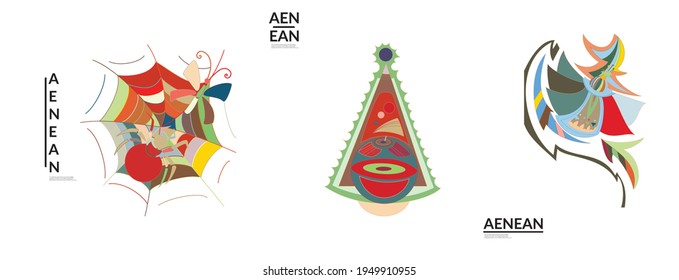 Conjunto de ilustraciones vectoriales abstractas artísticas al estilo de la pared del graffiti. Elementos de diseño artístico cubismo aislados en blanco. Idea espiritual mística moderna y natural. Geometría futurista en línea de dibujo a mano.