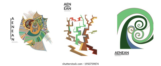 Set of artistic abstract vector illustrations in graffiti wall style. Cubism art design elements isolated on white. Modern mystic natural spiritual idea. Futuristic geometry in hand drawing line.