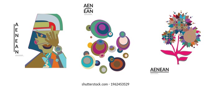 Set of artistic abstract vector illustrations in graffiti wall style. Cubism art design elements isolated on white. Modern mystic natural spiritual idea. Futuristic geometry in hand drawing line.