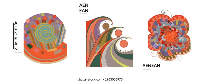 Set of artistic abstract vector illustrations in graffiti wall style. Cubism art design elements isolated on white. Modern mystic natural spiritual idea. Futuristic geometry in hand drawing line.