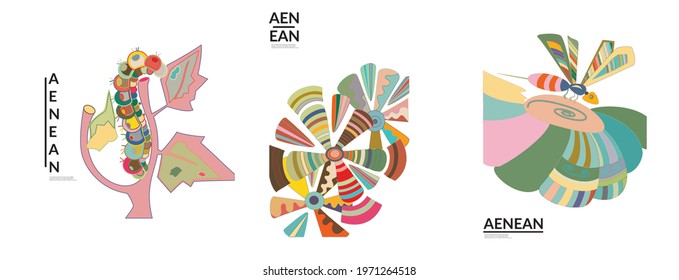 Set of artistic abstract vector illustrations in graffiti wall style. Cubism art design elements isolated on white. Modern mystic natural spiritual idea. Futuristic geometry in hand drawing line.