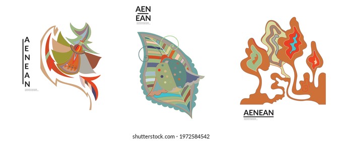 Set of artistic abstract vector illustrations in graffiti wall style. Cubism art design elements isolated on white. Modern mystic natural spiritual idea. Futuristic geometry in hand drawing line.