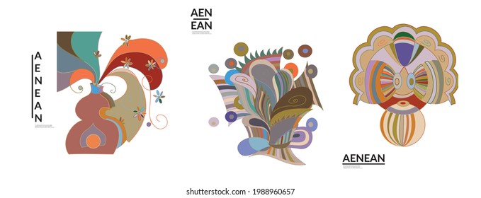 Set of artistic abstract vector illustrations in graffiti wall style. Cubism art design elements isolated on white. Modern mystic natural spiritual idea. Futuristic geometry in hand drawing line.