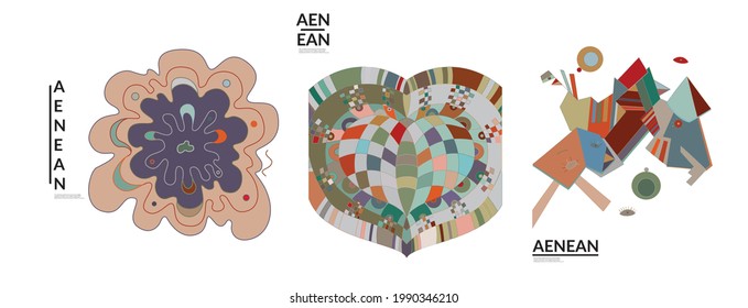 Set of artistic abstract vector illustrations in graffiti wall style. Cubism art design elements isolated on white. Modern mystic natural spiritual idea. Futuristic geometry in hand drawing line.