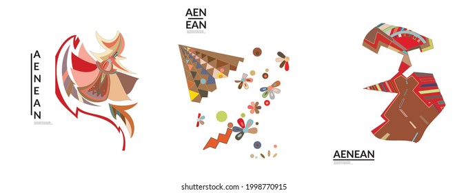 Set of artistic abstract vector illustrations in graffiti wall style. Cubism art design elements isolated on white. Modern mystic natural spiritual idea. Futuristic geometry in hand drawing line.