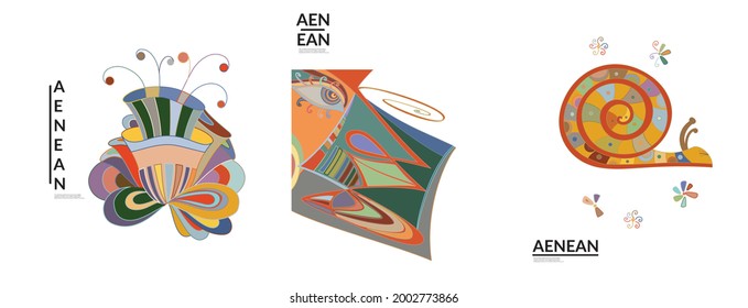 Set of artistic abstract vector illustrations in graffiti wall style. Cubism art design elements isolated on white. Modern mystic natural spiritual idea. Futuristic geometry in hand drawing line.