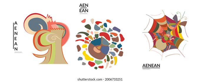Set of artistic abstract vector illustrations in graffiti wall style. Cubism art design elements isolated on white. Modern mystic natural spiritual idea. Futuristic geometry in hand drawing line.