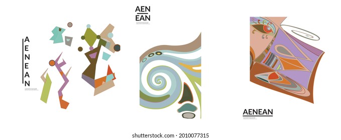 Set of artistic abstract vector illustrations in graffiti wall style. Cubism art design elements isolated on white. Modern mystic natural spiritual idea. Futuristic geometry in hand drawing line.