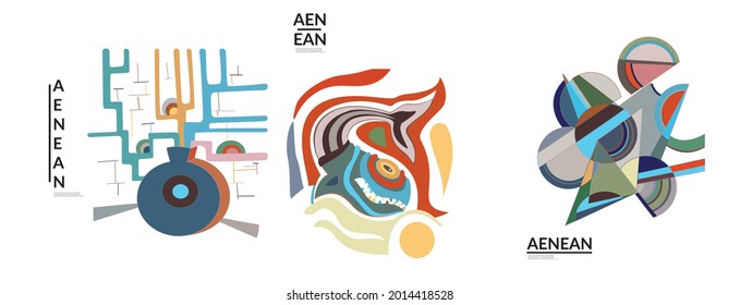 Set of artistic abstract vector illustrations in graffiti wall style. Cubism art design elements isolated on white. Modern mystic natural spiritual idea. Futuristic geometry in hand drawing line.