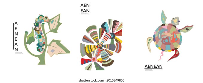 Set of artistic abstract vector illustrations in graffiti wall style. Cubism art design elements isolated on white. Modern mystic natural spiritual idea. Futuristic geometry in hand drawing line.