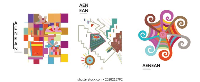 Set of artistic abstract vector illustrations in graffiti wall style. Cubism art design elements isolated on white. Modern mystic natural spiritual idea. Futuristic geometry in hand drawing line.