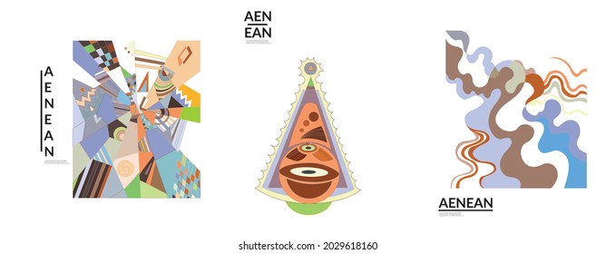 Set of artistic abstract vector illustrations in graffiti wall style. Cubism art design elements isolated on white. Modern mystic natural spiritual idea. Futuristic geometry in hand drawing line.