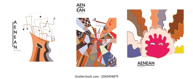 Set of artistic abstract vector illustrations in graffiti wall style. Cubism art design elements isolated on white. Modern mystic natural spiritual idea. Futuristic geometry in hand drawing line.