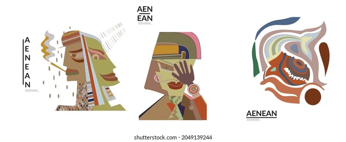 Conjunto de ilustraciones vectoriales abstractas artísticas al estilo de la pared del graffiti. Elementos de diseño artístico cubismo aislados en blanco. Idea espiritual mística moderna y natural. Geometría futurista en línea de dibujo a mano.