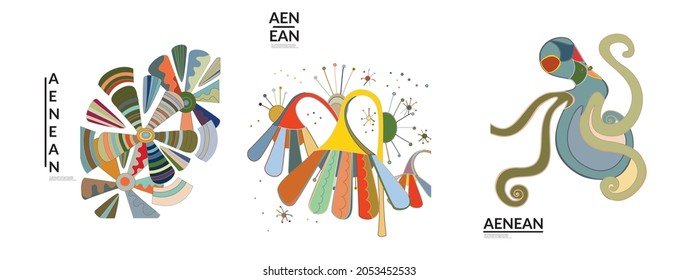 Conjunto de ilustraciones vectoriales abstractas artísticas al estilo de la pared del graffiti. Elementos de diseño artístico cubismo aislados en blanco. Idea espiritual mística moderna y natural. Geometría futurista en línea de dibujo a mano.