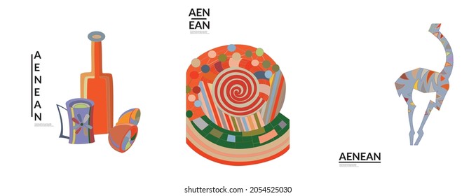 Set of artistic abstract vector illustrations in graffiti wall style. Cubism art design elements isolated on white. Modern mystic natural spiritual idea. Futuristic geometry in hand drawing line.