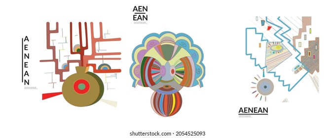 Set of artistic abstract vector illustrations in graffiti wall style. Cubism art design elements isolated on white. Modern mystic natural spiritual idea. Futuristic geometry in hand drawing line.
