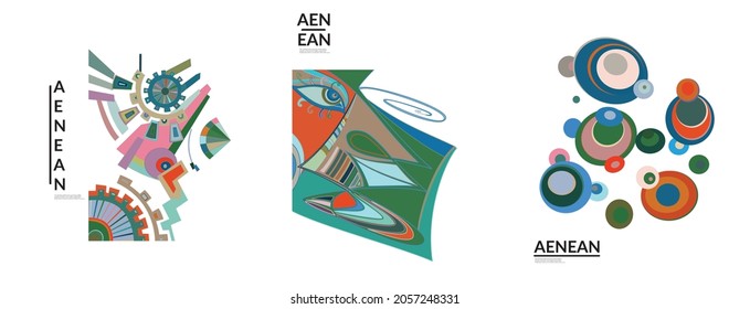 Set of artistic abstract vector illustrations in graffiti wall style. Cubism art design elements isolated on white. Modern mystic natural spiritual idea. Futuristic geometry in hand drawing line.