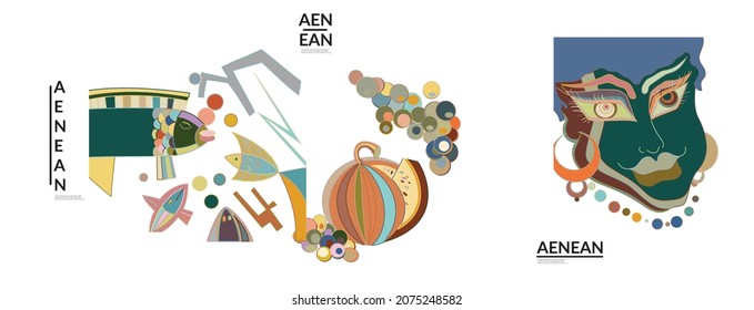 Conjunto de ilustraciones vectoriales abstractas artísticas al estilo de la pared del graffiti. Elementos de diseño artístico cubismo aislados en blanco. Idea espiritual mística moderna y natural. Geometría futurista en línea de dibujo a mano.