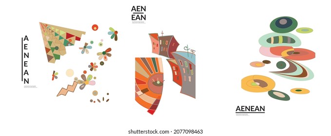 Set of artistic abstract vector illustrations in graffiti wall style. Cubism art design elements isolated on white. Modern mystic natural spiritual idea. Futuristic geometry in hand drawing line.