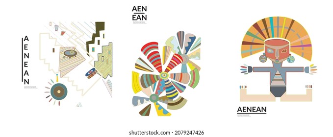 Set of artistic abstract vector illustrations in graffiti wall style. Cubism art design elements isolated on white. Modern mystic natural spiritual idea. Futuristic geometry in hand drawing line.