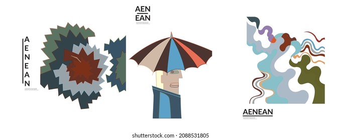 Set of artistic abstract vector illustrations in graffiti wall style. Cubism art design elements isolated on white. Modern mystic natural spiritual idea. Futuristic geometry in hand drawing line.