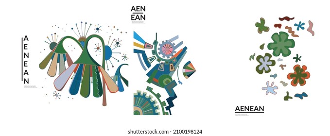 Set of artistic abstract vector illustrations in graffiti wall style. Cubism art design elements isolated on white. Modern mystic natural spiritual idea. Futuristic geometry in hand drawing line.