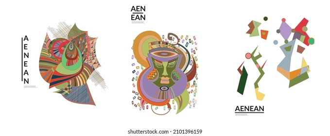 Conjunto de ilustraciones vectoriales abstractas artísticas al estilo de la pared del graffiti. Elementos de diseño artístico cubismo aislados en blanco. Idea espiritual mística moderna y natural. Geometría futurista en línea de dibujo a mano.