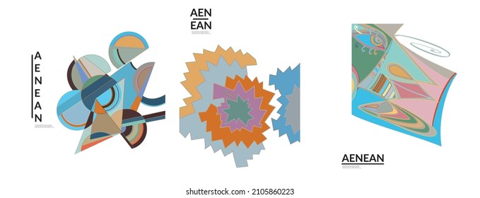 Set of artistic abstract vector illustrations in graffiti wall style. Cubism art design elements isolated on white. Modern mystic natural spiritual idea. Futuristic geometry in hand drawing line.