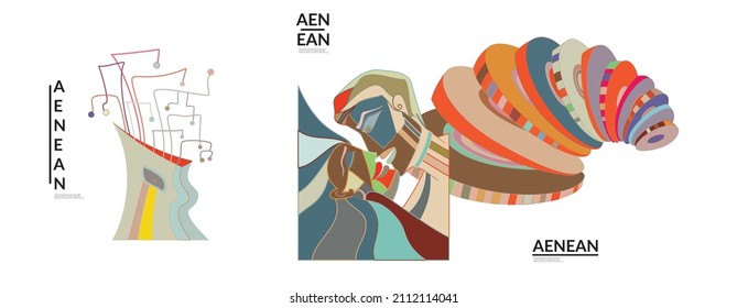 Set of artistic abstract vector illustrations in graffiti wall style. Cubism art design elements isolated on white. Modern mystic natural spiritual idea. Futuristic geometry in hand drawing line.
