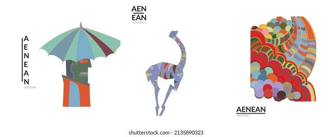 Set of artistic abstract vector illustrations in graffiti wall style. Cubism art design elements isolated on white. Modern mystic natural spiritual idea. Futuristic geometry in hand drawing line.