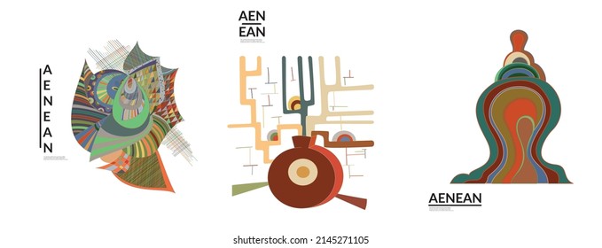 Set of artistic abstract vector illustrations in graffiti wall style. Cubism art design elements isolated on white. Modern mystic natural spiritual idea. Futuristic geometry in hand drawing line.
