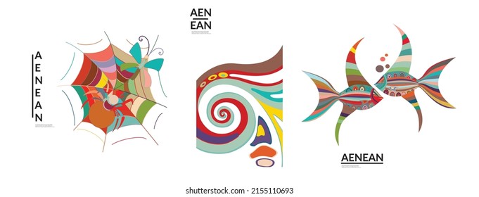 Set of artistic abstract vector illustrations in graffiti wall style. Cubism art design elements isolated on white. Modern mystic natural spiritual idea. Futuristic geometry in hand drawing line.