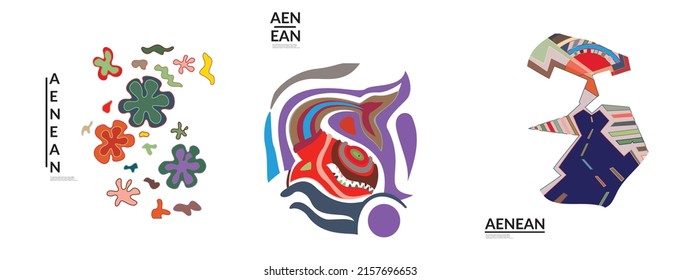 Set of artistic abstract vector illustrations in graffiti wall style. Cubism art design elements isolated on white. Modern mystic natural spiritual idea. Futuristic geometry in hand drawing line.