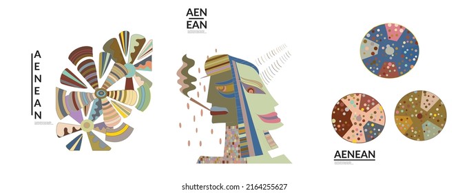 Conjunto de ilustraciones vectoriales abstractas artísticas al estilo de la pared del graffiti. Elementos de diseño artístico cubismo aislados en blanco. Idea espiritual mística moderna y natural. Geometría futurista en línea de dibujo a mano.