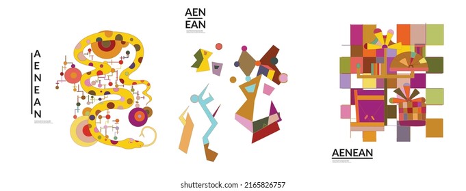 Set of artistic abstract vector illustrations in graffiti wall style. Cubism art design elements isolated on white. Modern mystic natural spiritual idea. Futuristic geometry in hand drawing line.